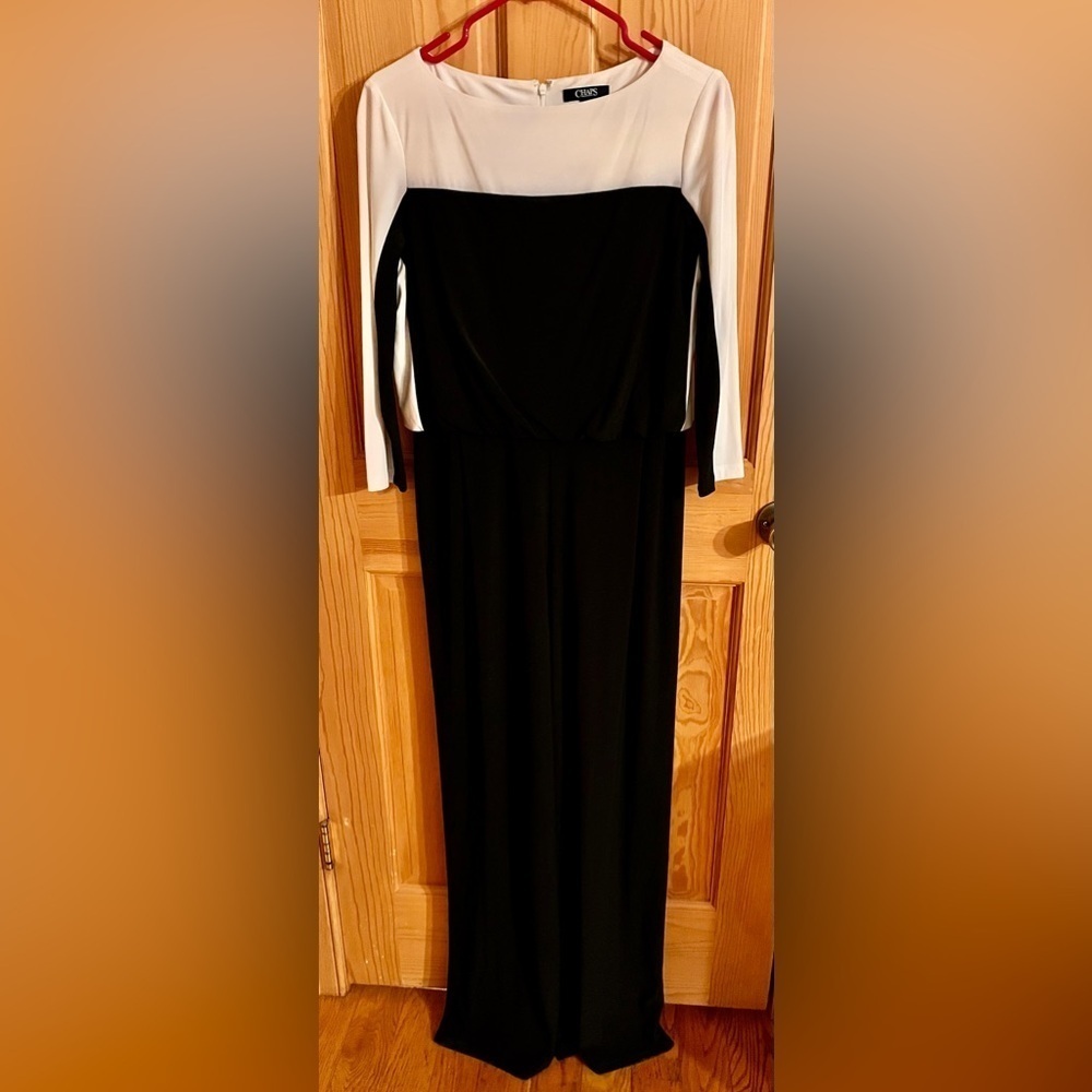 Chaps Black White Colorblock Wide Leg Jumpsuit Long Sleeve Pantsuit Romper 8